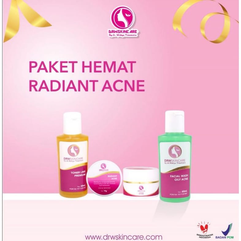 Paket Hemat DRW Skincare ACNE RADIANT/ PAHE Cream Krim Malam Siang Toner Lemon Facial Wash