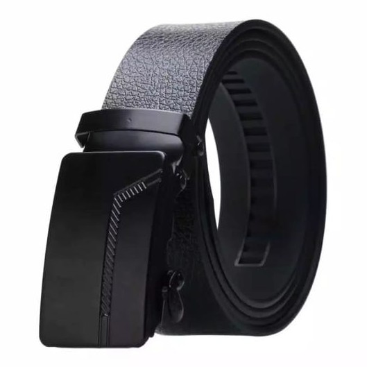 Buckle Style - Sabuk Pria Model Rel Full Black - Sabuk Pria Kekinian 120 Cm RANDOM