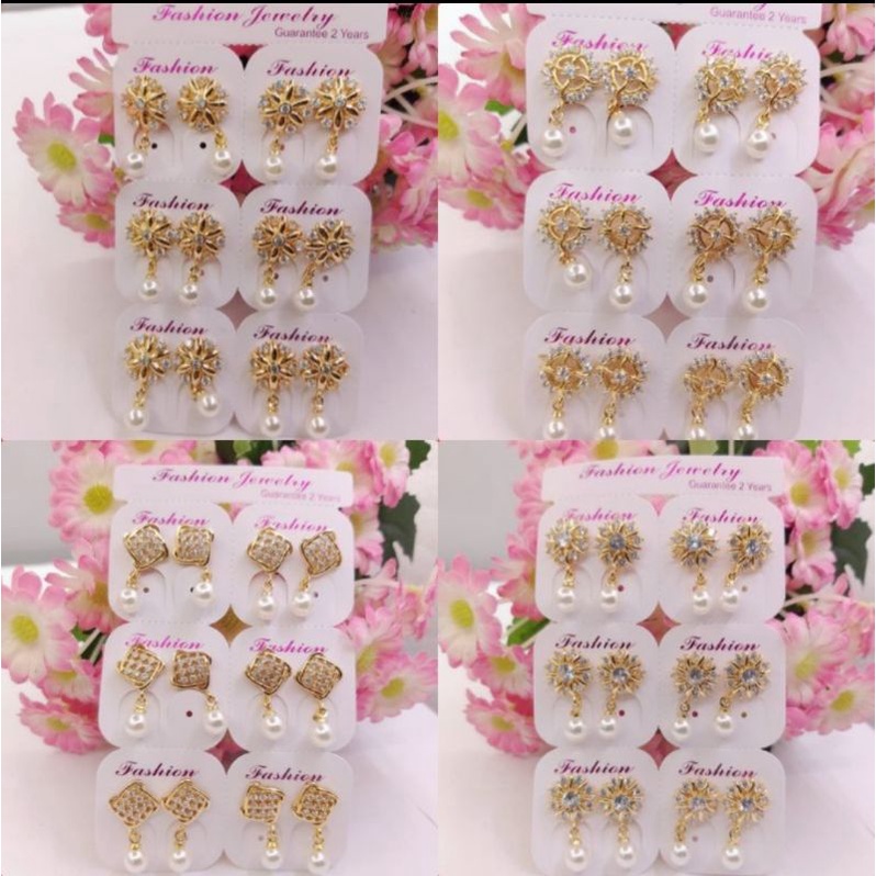 Grosir 1 Lusin anting jepit mutiara dewasa xp gold, model random, ATG03.