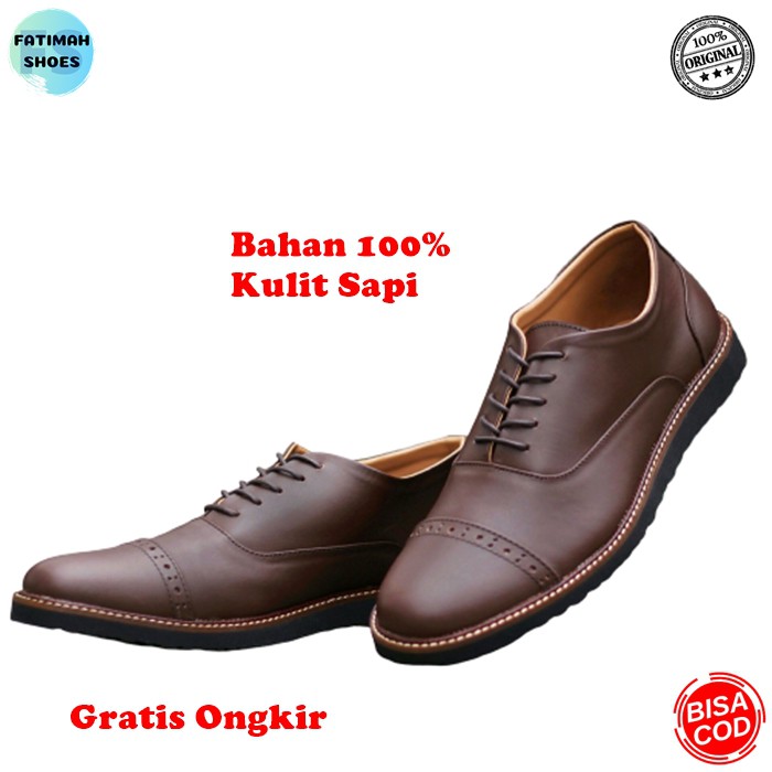 Sepatu Pantofel Formal Kasual Kulit Pria Kerja Kantor FATIMAHSHOES Kulit Asli Hitam Coklat