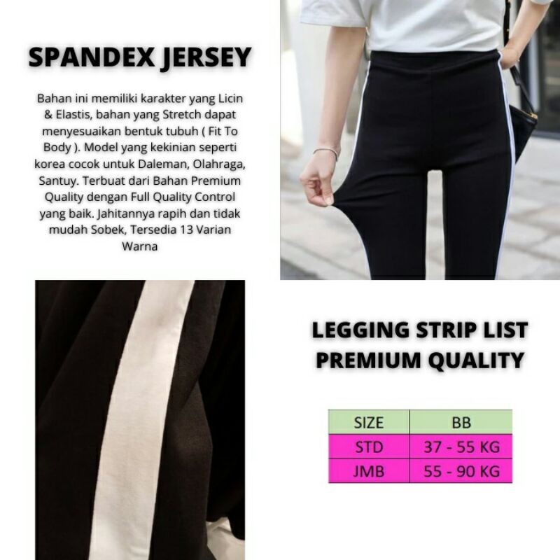 legging list 3/4 stripe putih Pendek Standar &amp; Jumbo / Celana List Putih PREMIUM