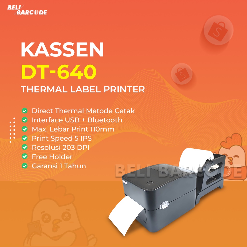 PRINTER BARCODE THERMAL KASSEN DT-640 | DT640 BT CETAK RESI SHOPEE