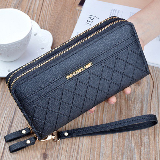 DOMPET WANITA 2 RESLETING IMPORT SERMAI WA120B5 PREMIUM HITAM KULIT PESTA KOREA TALI BATAM MURAH ABG