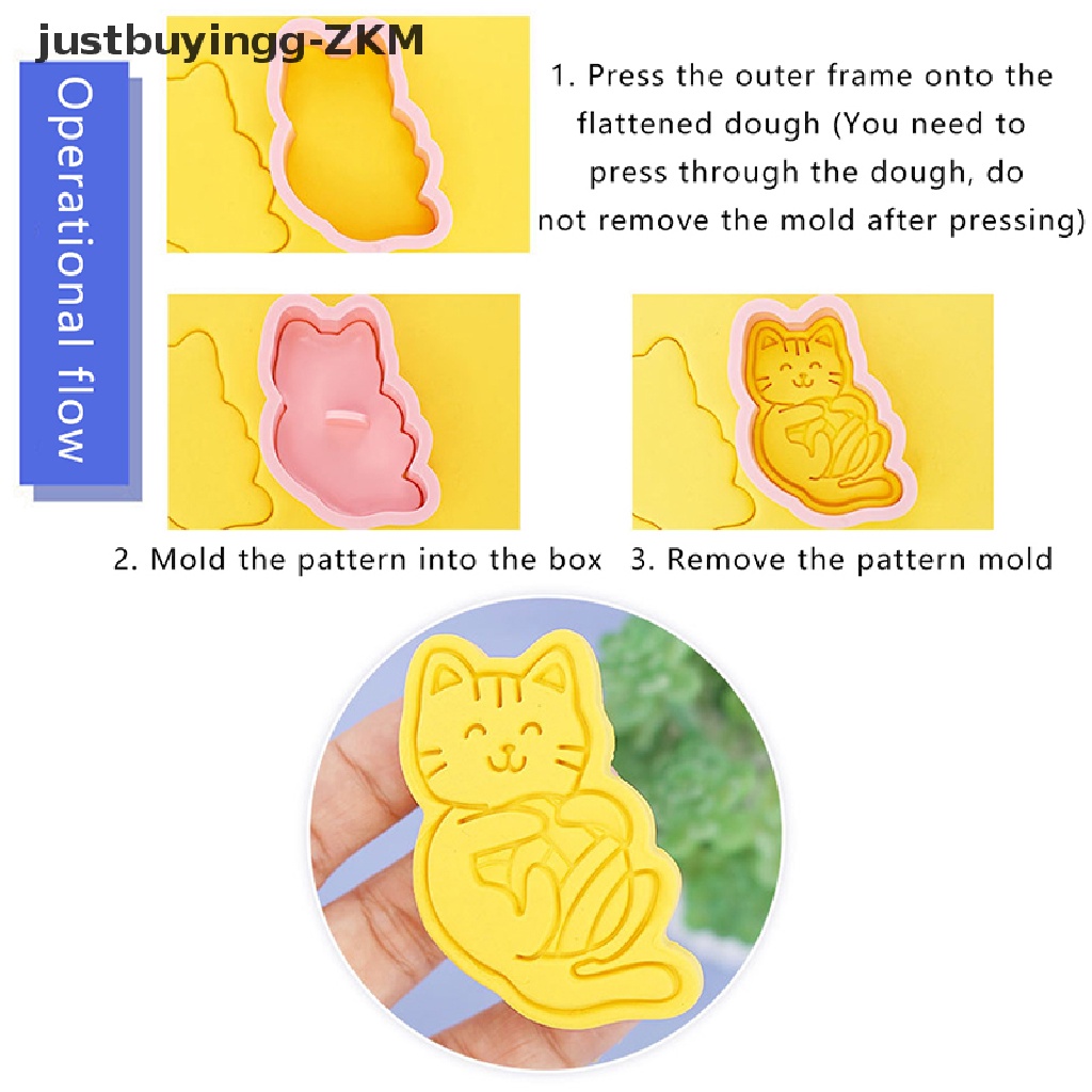 8pcs / set Cetakan Pemotong Kue / Biskuit Bentuk Kartun Hewan Kucing 3D Bahan Plastik Model Tekan Untuk Dapur