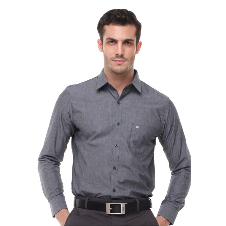 Johnwin - Kemeja Formal - Kemeja Pria - Lengan Panjang - Tekstur Abu - Free keychain