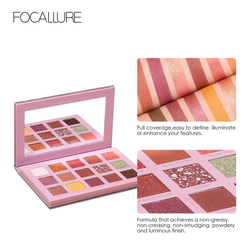 FOCALLURE Glitter eyeshadow palette pigment powder go travel pallete FA100