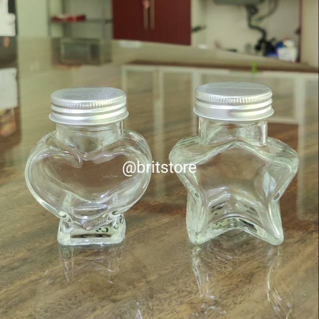 Toples Mini Hati Bintang 80ml/ Toples Kaca Mini/ Botol Kaca Mini/ Mini Jar/ Candy Jar/ Botol Mini
