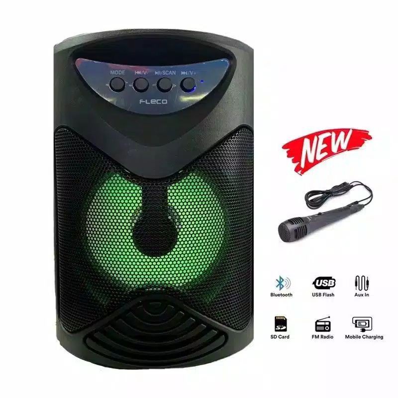 Musik Box Bluetooth Fleco 418 Terbaru Gratis Microphone Karaoke Super Bass /Speaker Bluetooth