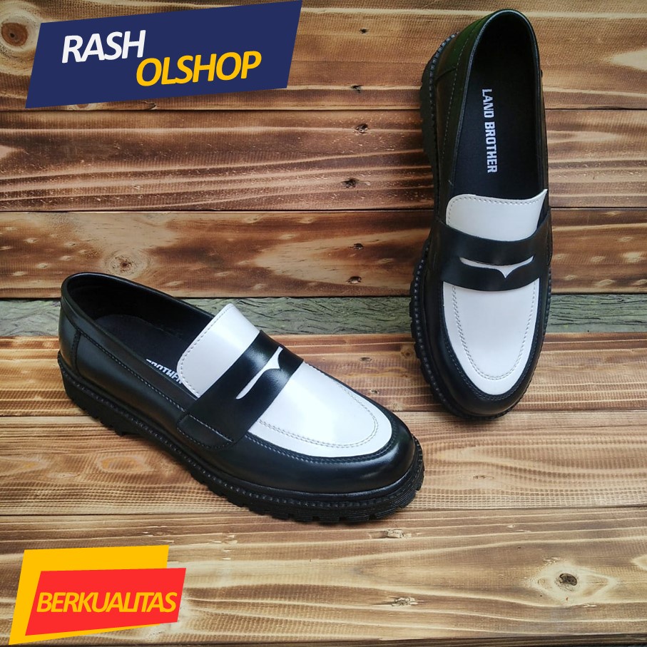 Sepatu Penny Loafer Original Land Brother Sepatu Dokmart Slip On hitam putih