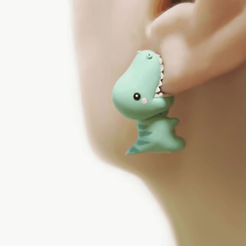OW@ Cartoon 3D Dinosaur Polymer Clay Ear Stud Jewelry Cute Animal Women Earrings
