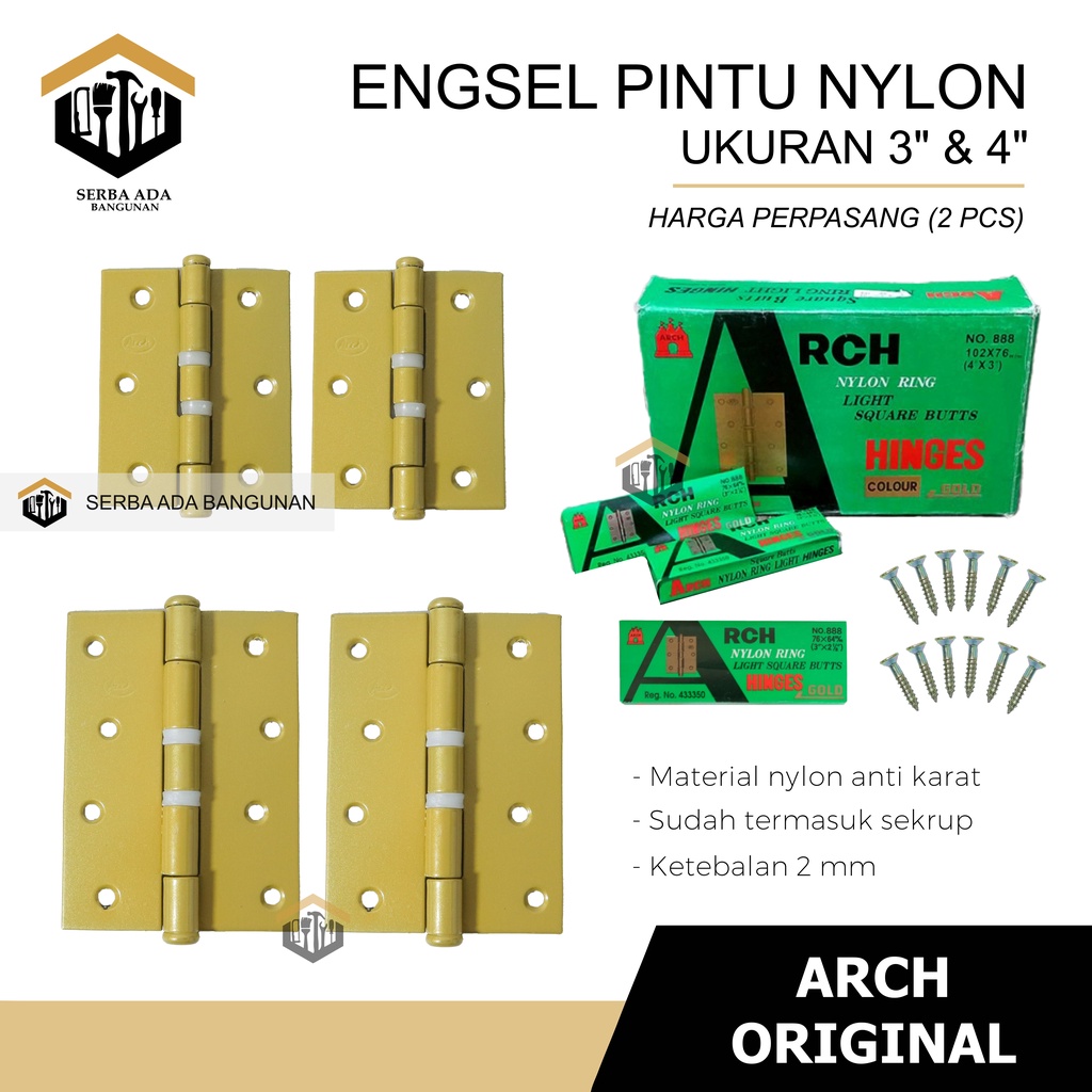 Engsel Pintu Jendela Nylon ARCH RCH Engsel RRT 3 Ukuran 3 dan 4 Inch