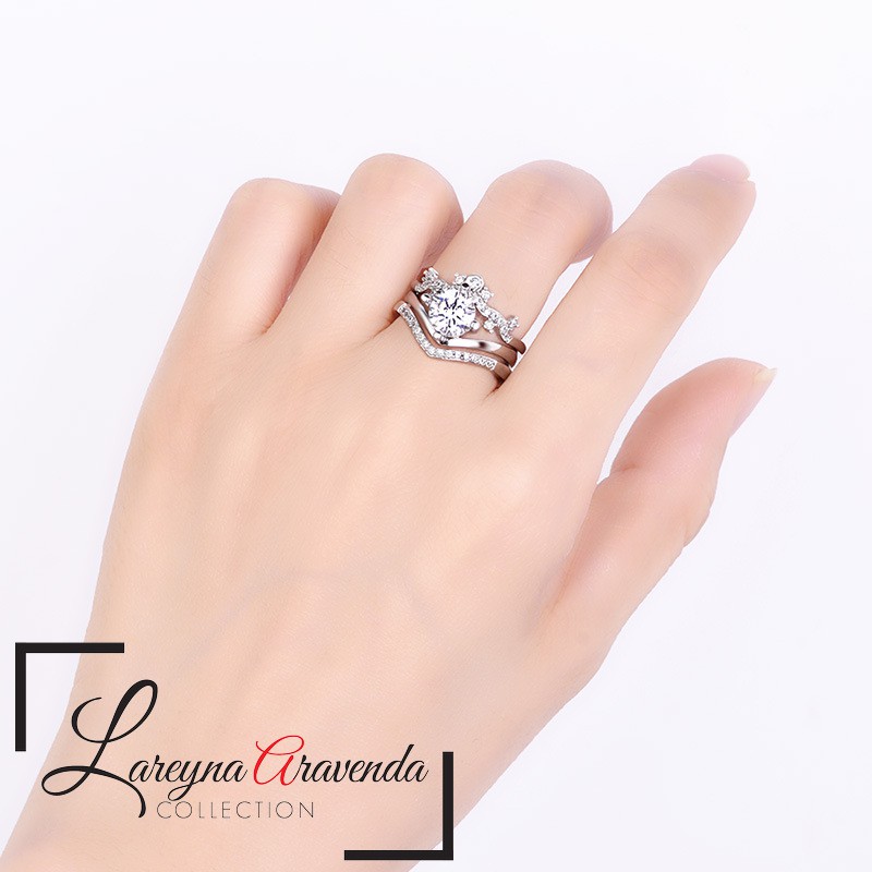 Cincin Titanium Wanita 3 in 1 Model Crown Kristal Crystal Swarovski Mewah CC022