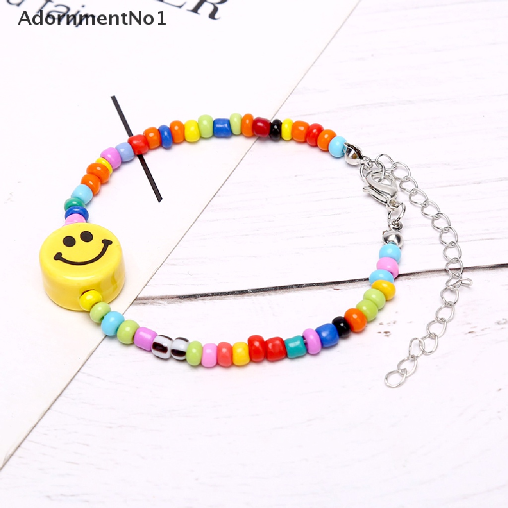 (AdornmentNo1) Gelang Tangan Fashion Gaya Boho Motif Wajah Tersenyum + Manik-Manik Untuk Perhiasan Wanita