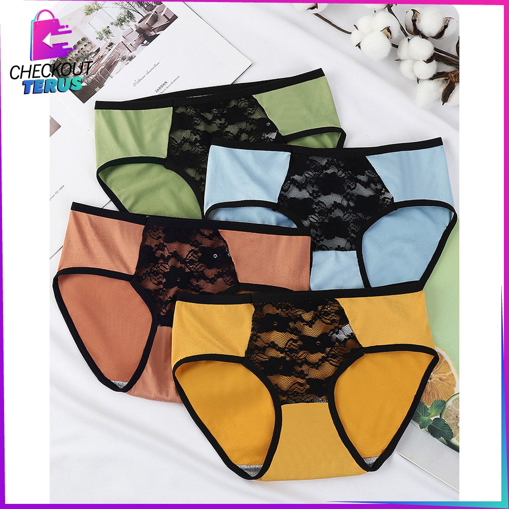 CT P130 Celana Dalam Wanita List Hitam Renda Bunga Motif Polos Kolor Dewasa Undies Wanita Import