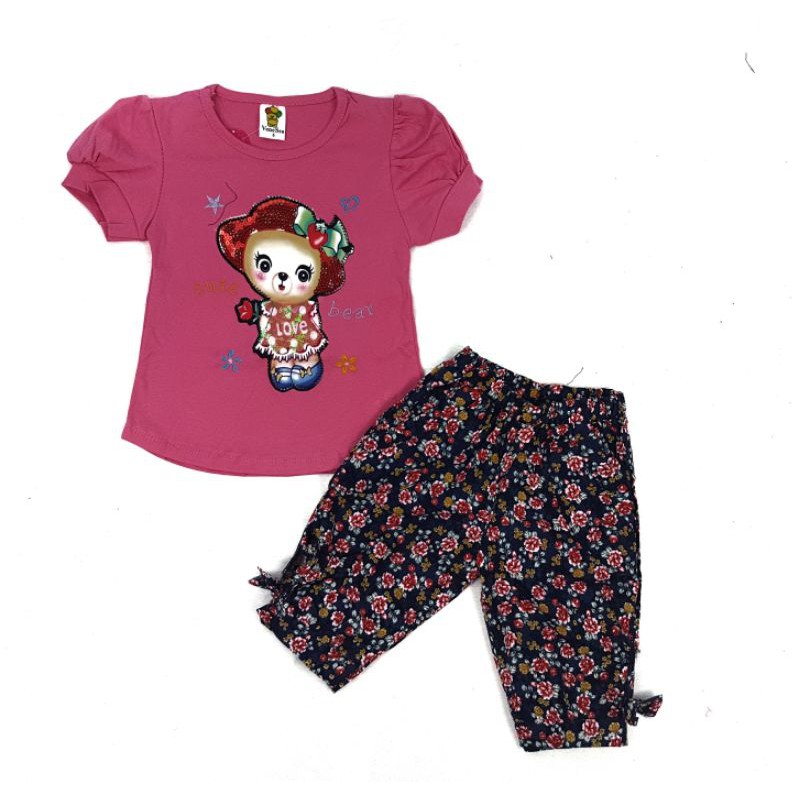 Setelan fashion baju anak perempuan motif cute bear (sr.230)