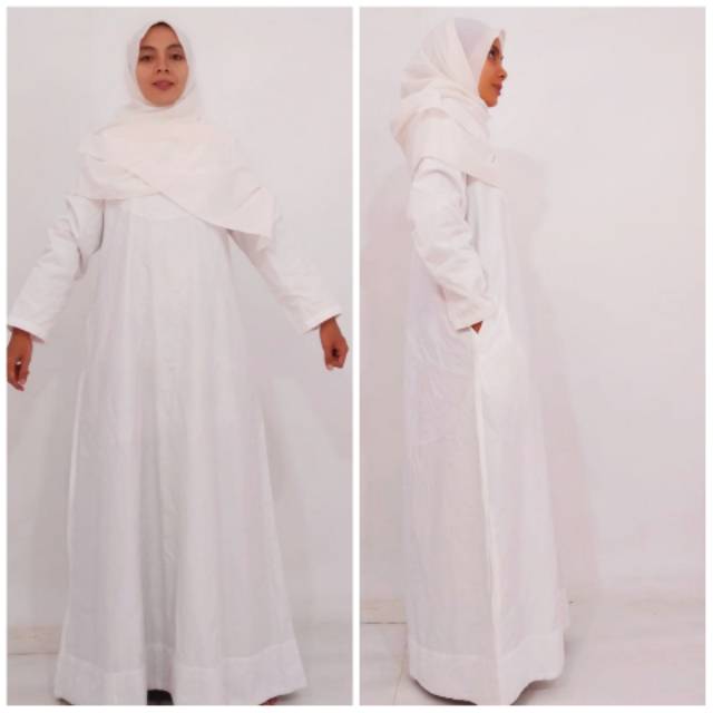 Gamis putih wanita katun jepang untuk majelis, ihrom haji dan umroh