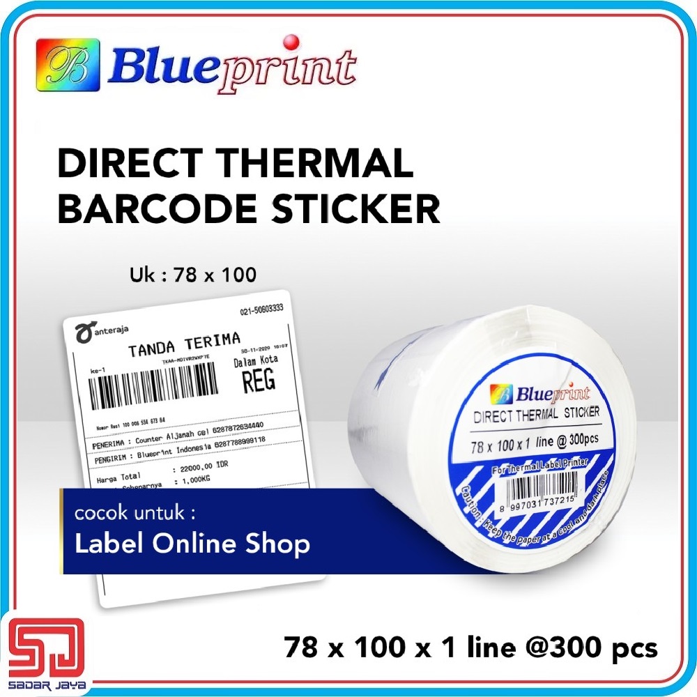 Direct Thermal Sticker Label 78 x 100mm isi 300 label Blueprint Label Barcode Online Shop