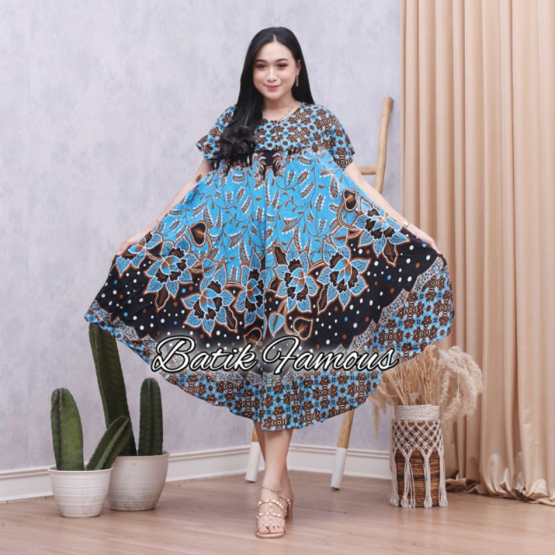 DASTER PAYUNG JUMBO COKLAT KANCING DEPAN BUSUI BUMIL-Mawar biru