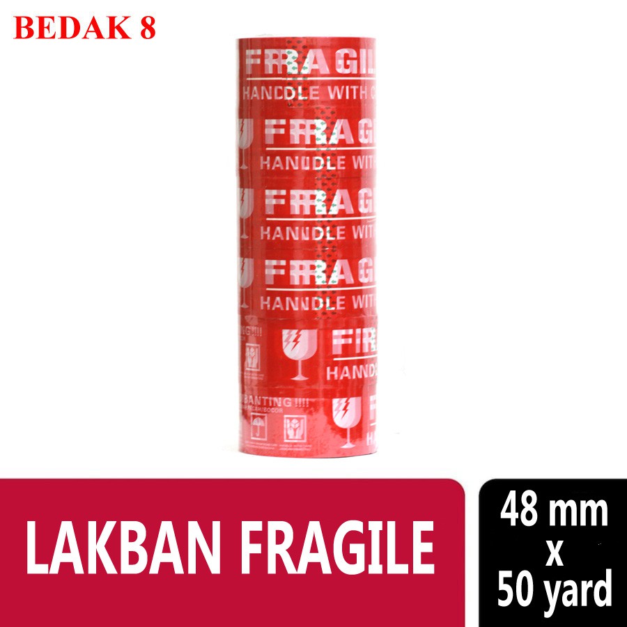 Lakban Fragile Merah/ Putih | Plakban Fragile | Isolasi Tape