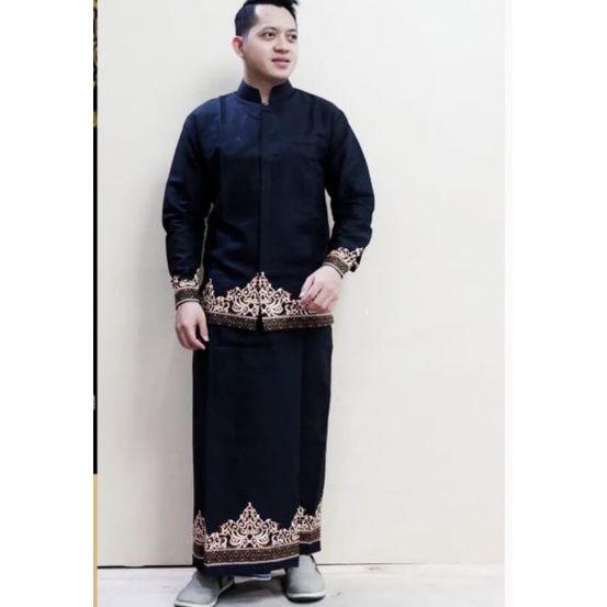 busana muslim pria dewasa Setelan sarung dan koko batik tumpal kosong lengan panjang,pendek batik solo modern