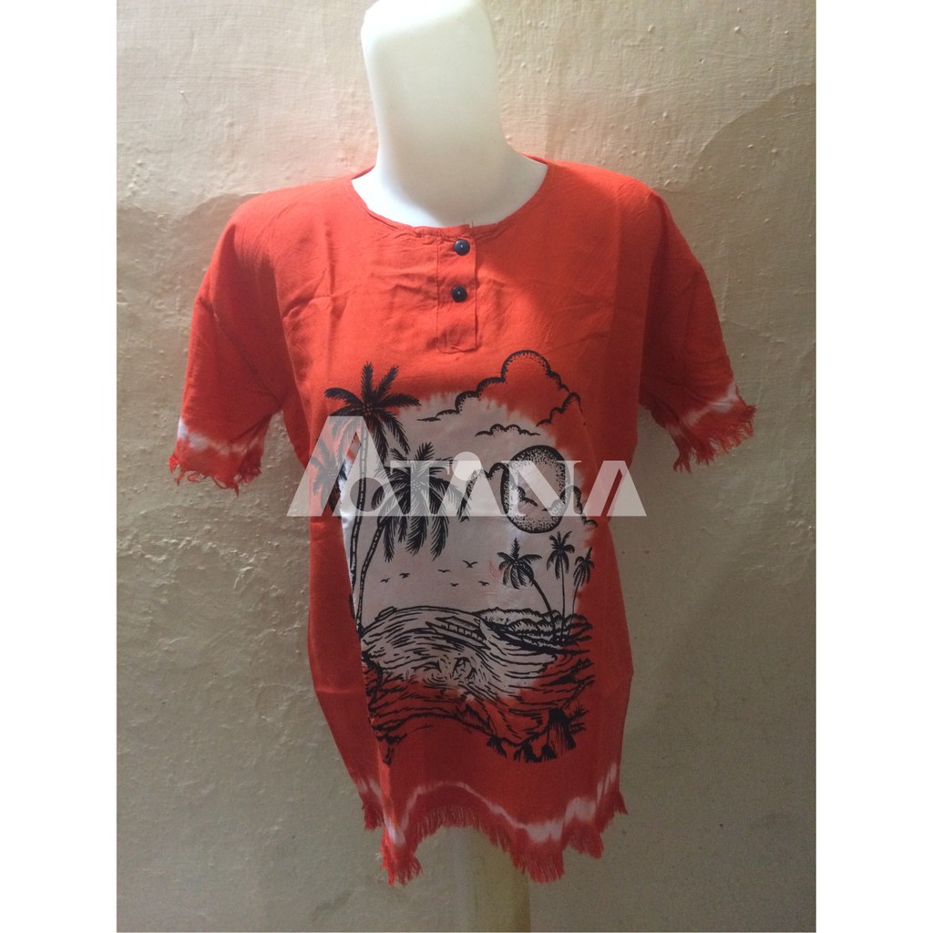 Kaos Rumbai Motif Pantai Polos Warna Merah All Size