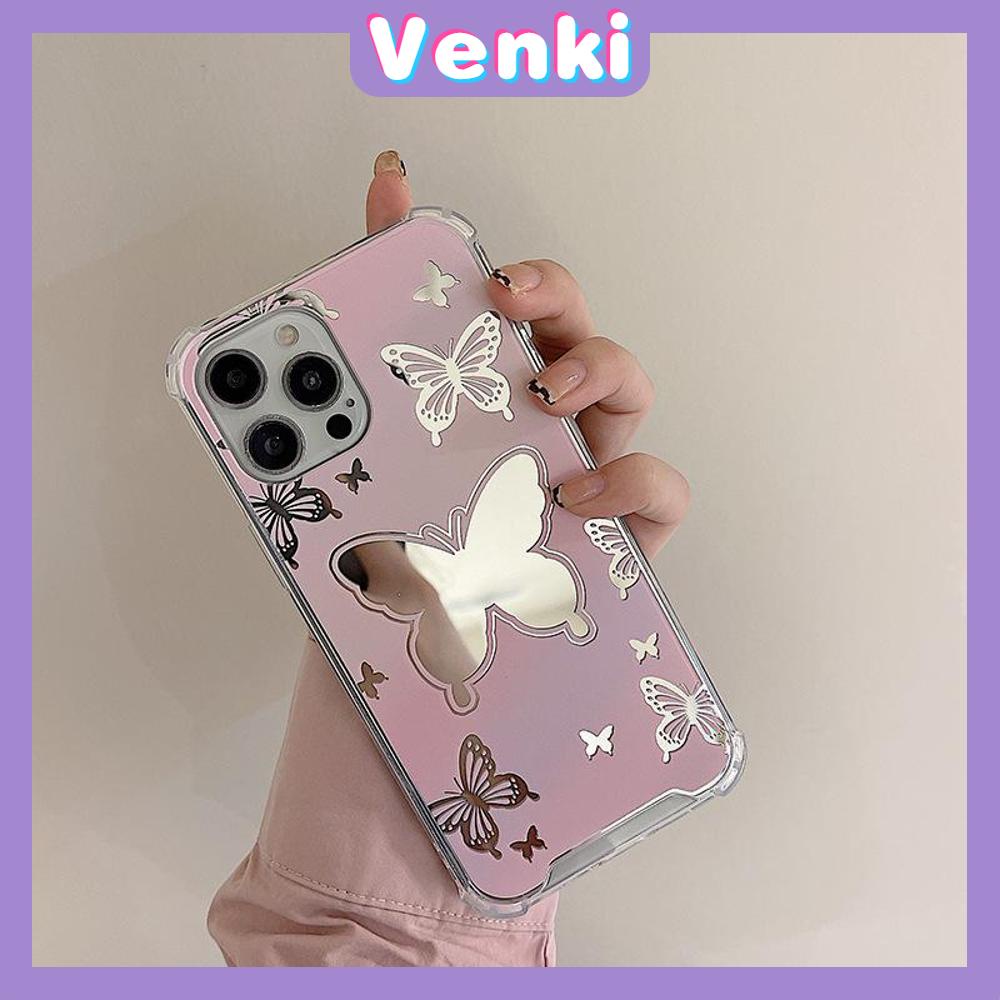 iPhone Case Acrylic HD Mirror Laser Airbag Shockproof Protection Camera Cute Pink Butterfly Compatible For iPhone 11 iPhone 13 Pro Max iPhone 12 Pro Max iPhone 7 Plus iPhone xr xs