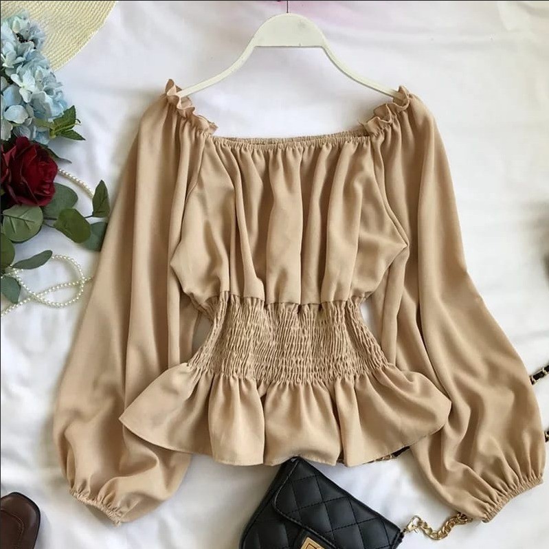 BEFAST - ZEC Blouse WENDAH / Blouse Neploe / Blouse Wanita Modis / Blouse Lengan Panjang / Blouse Pinggang Karet / Blouse Polos Casual Terlaris