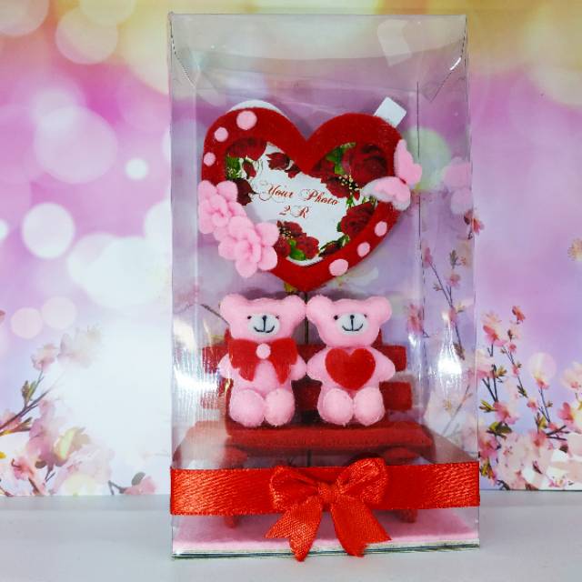 [ORGM] Kado valentine vday couple bear with photoframe