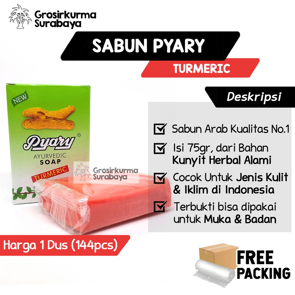 1 KARTON (144 Pcs)  Sabun Pyary BPOM Turmeric Ayurvedic 75gr Dari Kunyit Bidara Teh Jati Alami Bagus Untuk Jerawat