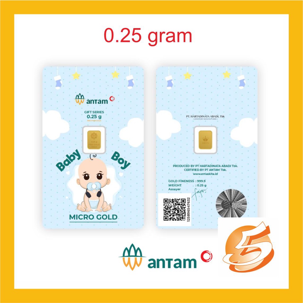 Emas Logam Mulia ANTAM HARTADINATA ABADI 0,25 0.25 Gram Edisi Baby Boy Kelahiran Bayi Laki Ukuran Ke