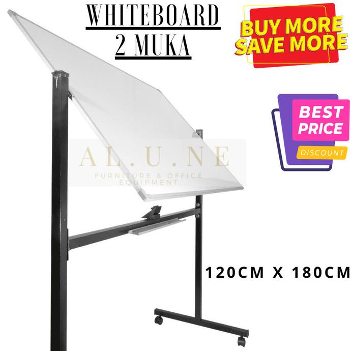 

Whiteboard Papan tulis 2 muka dengan kaki 120 x 180 cm Sakana