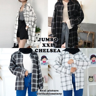 Tq88indonesia Fashion Kemeja Wanita Terbaru / Kem CHELSEA XXL OVERSIZE / Kemeja Kotak Wanita / Kemeja Lengan Panjang Cewek Kekinian / Ootd / Hem Kotak