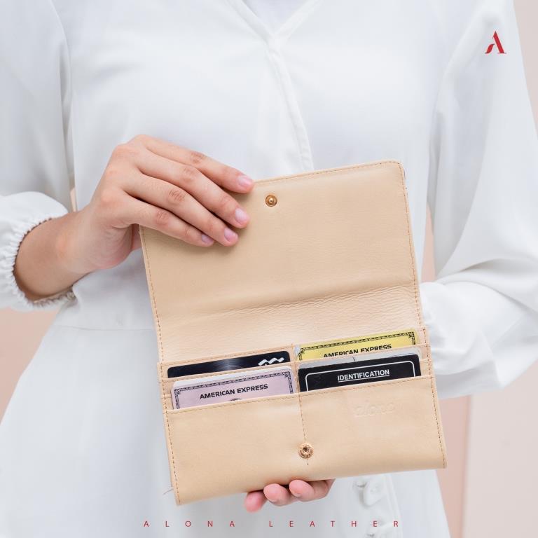 Dompet Wanita Lipat Fashion Kulit Sapi Asli Dompet Panjang Perempuan Simple Tipis Elegan Berkualitas Branded