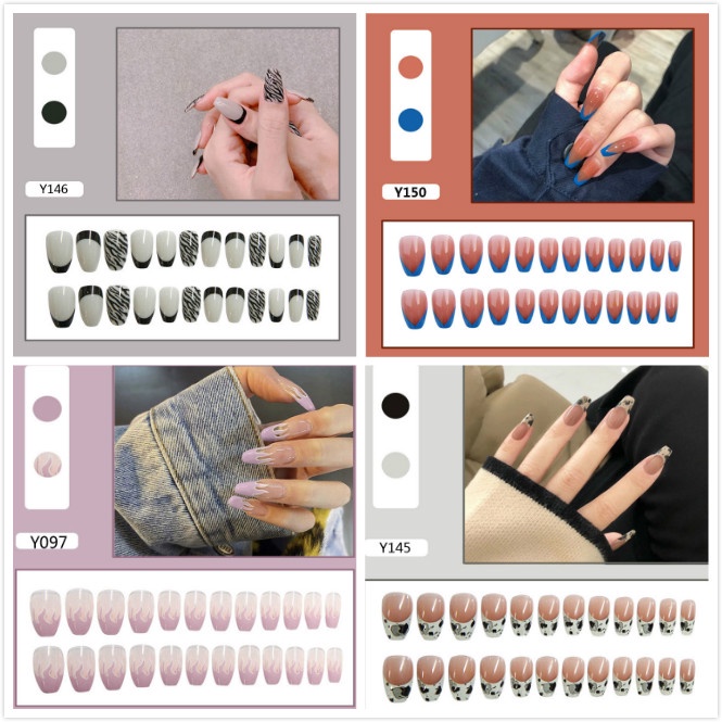 Lucu Fashion Kuku Palsu Stiker Kuku Palsu Kuku Tahan Air Stiker Kuku 24pcs     24 false nail waterproof nail stickers