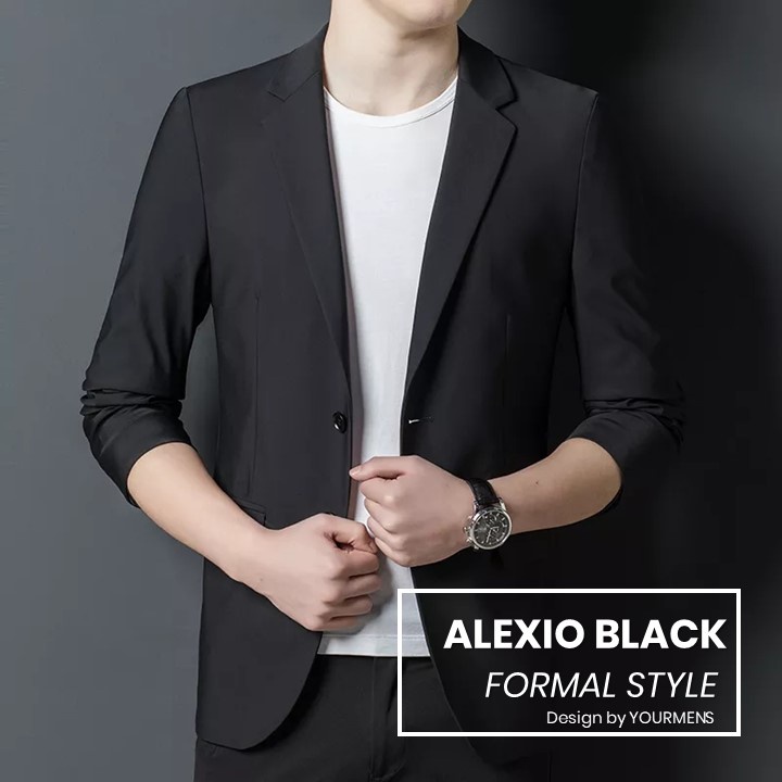 JAS FORMAL NIKAYU RESMI HITAM KANCONG PRIA SLIMFIT ALEXIO BLACK ORIGINAL NIKAYU BAHAN HIGH TWIST ISTIMEWA FULL FURING