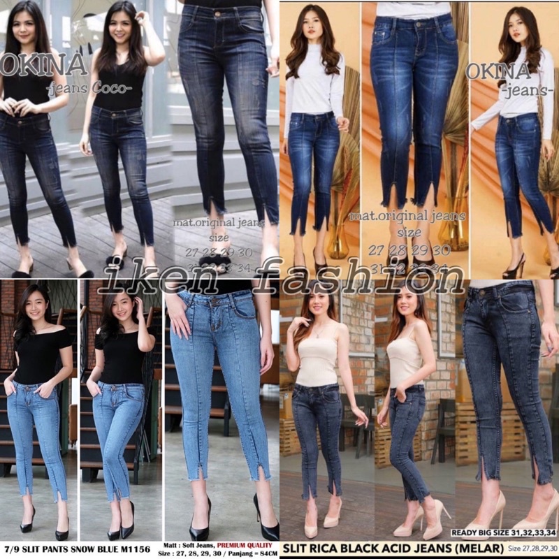 OKINA JEANS | CELANA JEANS WANITA 7/9 TERBARU | CELANA JEANS 7/9 KEKINIAN SOBEK BELAH