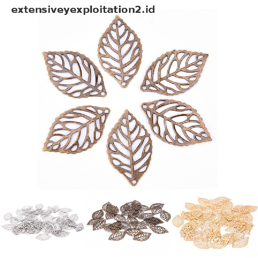 (Hotter) 50pcs Liontin Daun Berongga Logam Membuat Perhiasan Diy