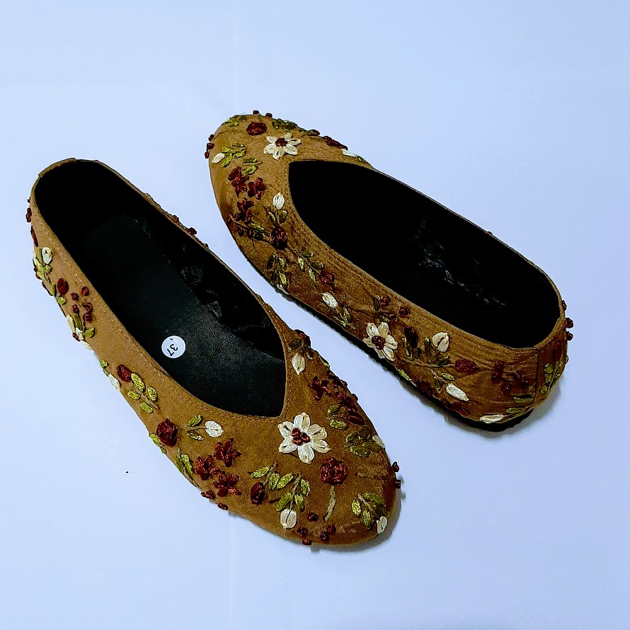 etnik fashion sepatu wanita flat slip on sulam bordir handmade murah terbaru olive