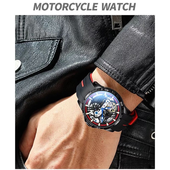 Jam Tangan Pria Mekanik Otomatis Ailang Excalibur Motor Cycle Open Heart Tourbillon Transparan