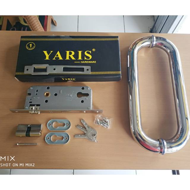 Kunci pintu komplit pket hmt kunci pelor stanlis plus pull handle baut tembus as 30 cm tarikan kunci