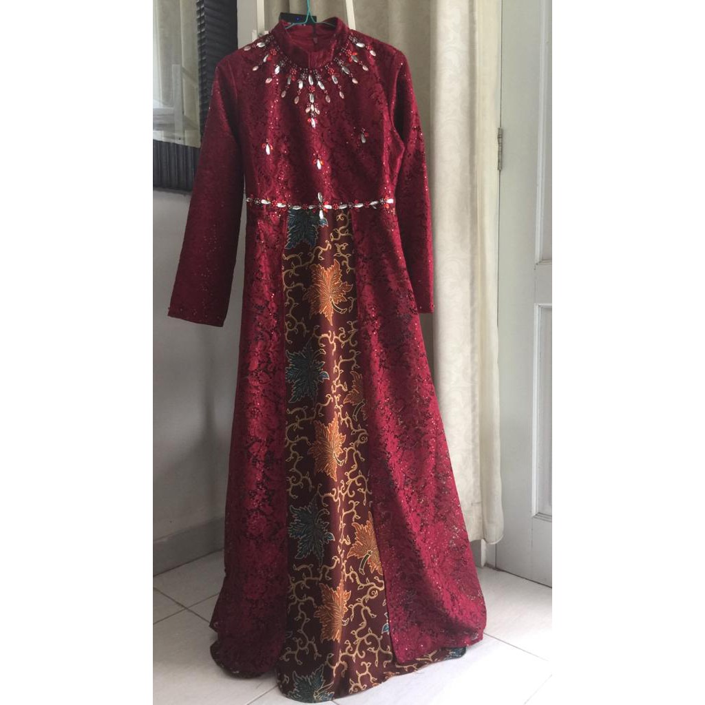 Gamis Satin roberto cavalli kombinasi batik  mix tille brukat