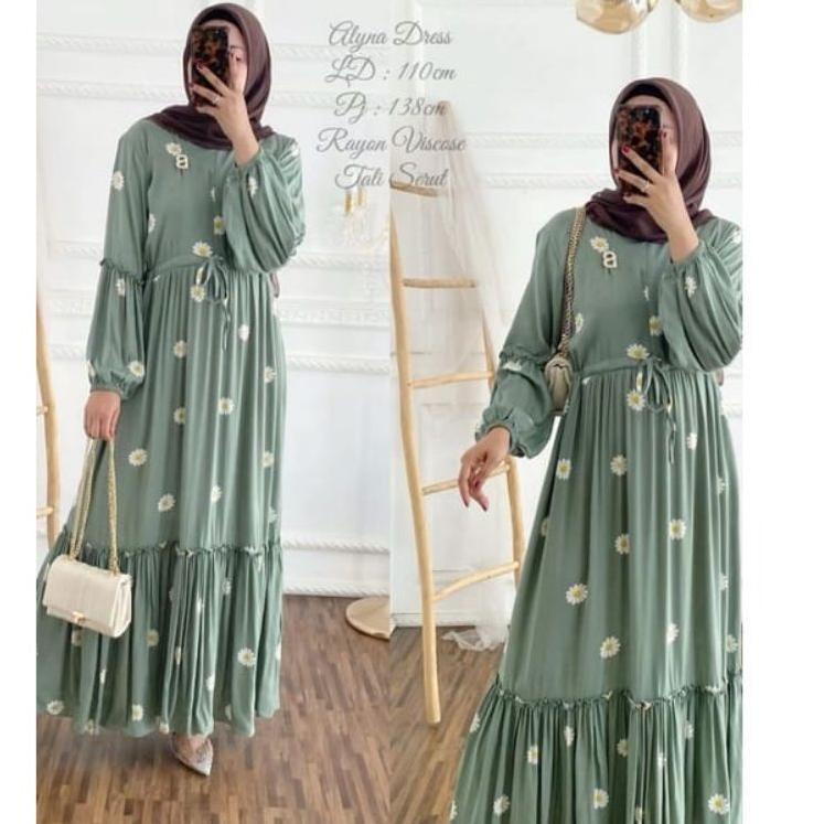 {AMD.11Au22ᴴ} Gamis Jumbo S M L XL Model Daisy Motif Bunga Long Tunik Kekinian Dress2022 Bahan Premi