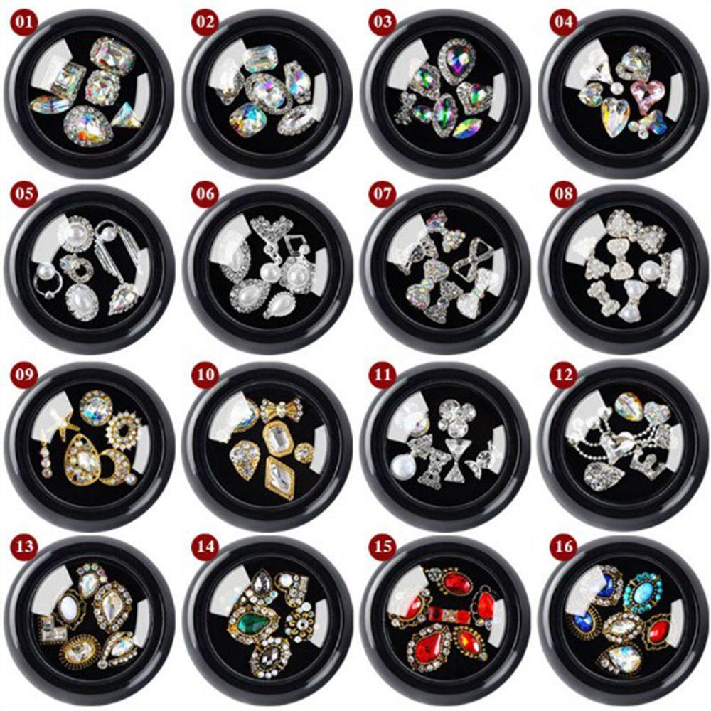 AUGUSTINA Augustina Nail Art Charms 6Pcs /Set Tips 3D Warna-Warni Manicure Charm Kaca Oktagonal Studs Alloy Crystal