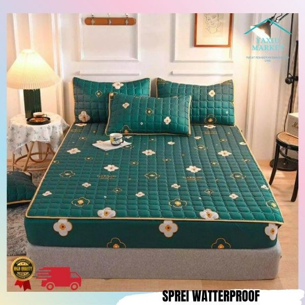 Sprei Waterproof / Sprei Protector bermotif / Sprei anti air ukuran 180x200CM SPREI WATERPROOF-HIJAU BUNGA KECIL