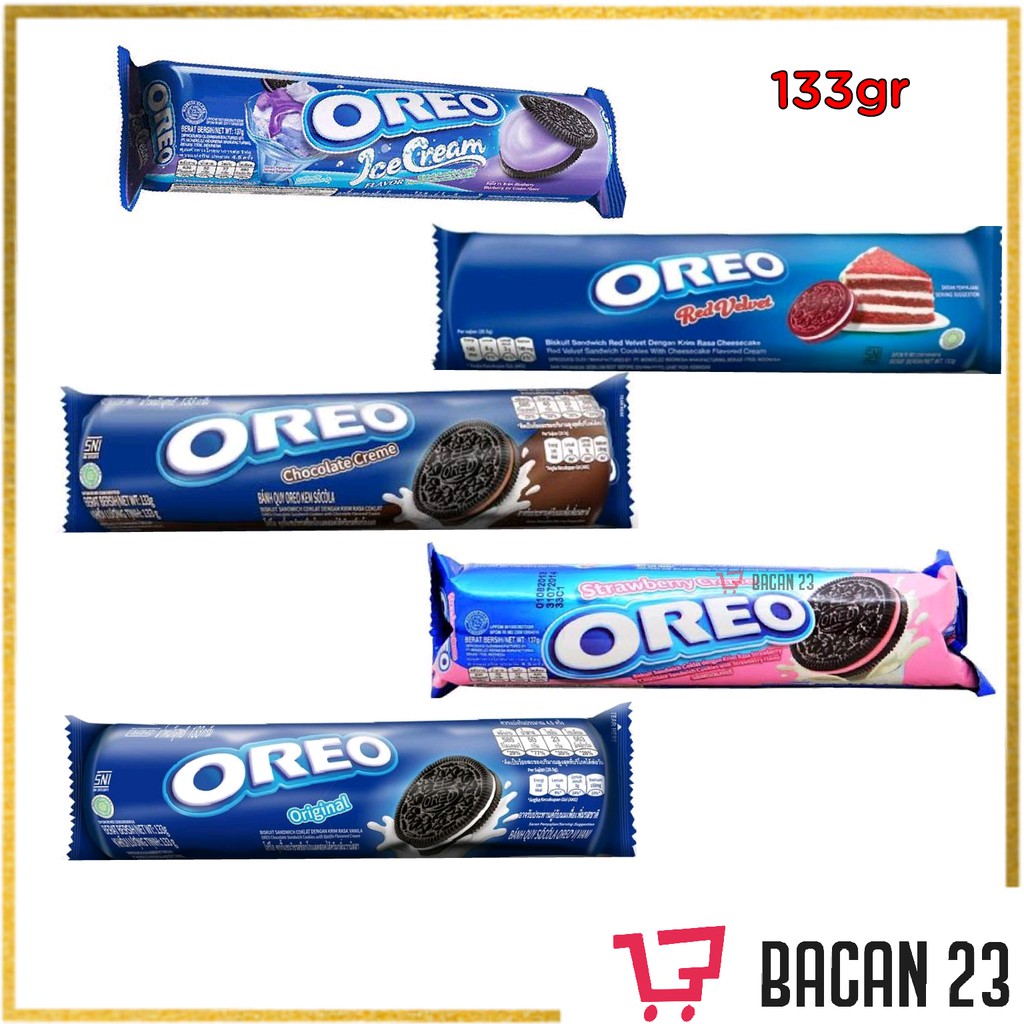 

Biskuit Oreo (133gr) - ( Original - Cokelat - Strawberry - Red Velvet ) / Bacan 23 - Bacan23