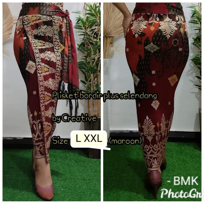 Promo kamen plisket bordir set slendang by Creative