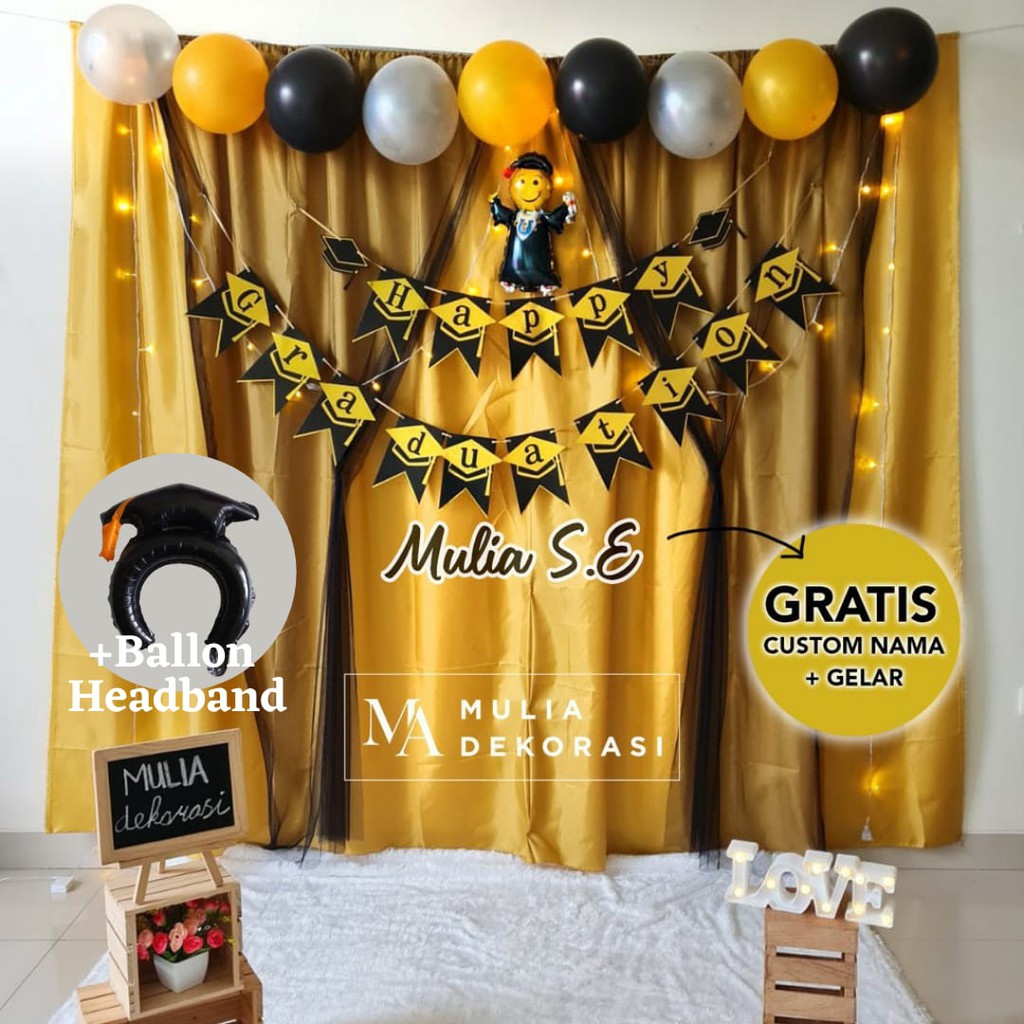 Dekorasi Backdrop Wisuda Kelulusan Background Bekdrop DIY Paket Graduation + Ballon Toga