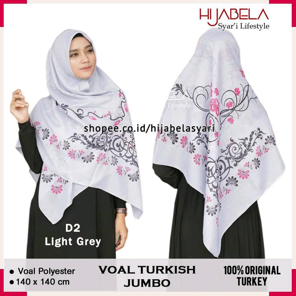 Hijab Voal Turki Motif Bunga D2 Jilbab Voal Syari Jumbo Segi empat Import