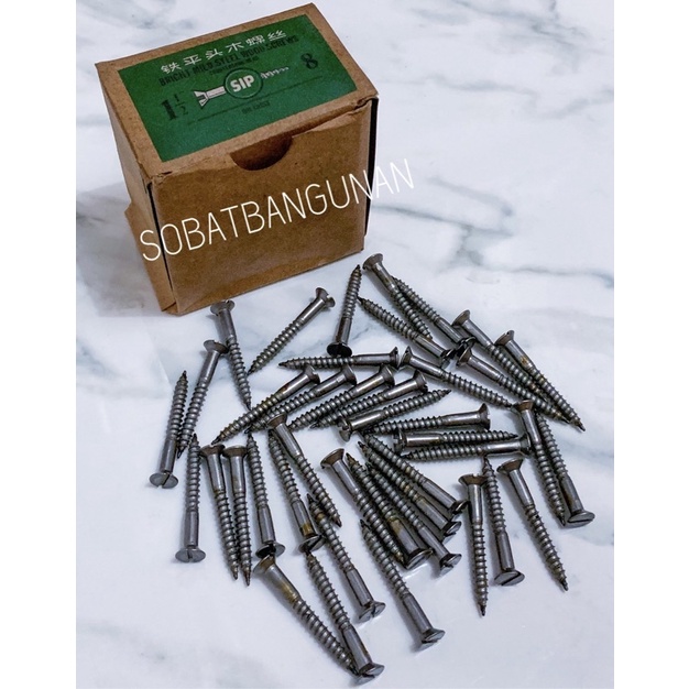 SEKRUP KAYU 1 1/2” x 8 merk SIP 144pcs PER BOX / SEKRUP 1 1/2” SIP / SEKRUP ANTI PENYOK TAJAM KUAT