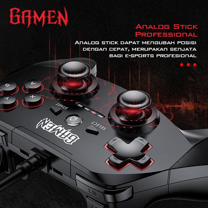 GAMEN GP100 Joystick Gaming Controller Universal Wired Gamepad with Dual Vibration Motors Black